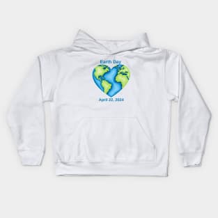 Earth Day Heart 2024 Kids Hoodie